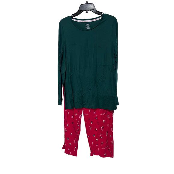 HUE Womens Medium Holiday Pajama Lounge Set Christmas Cocktails Snowmen NEW! - Picture 5 of 11